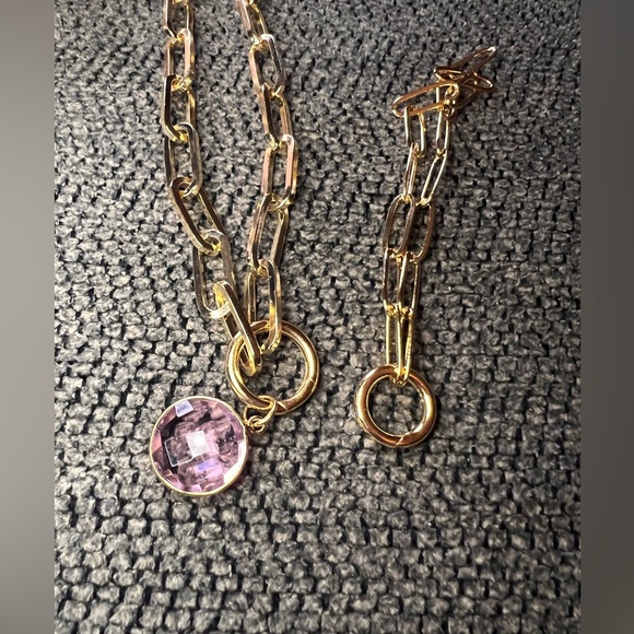 Link paper clip necklace and bracelet with birthstone charm - Picture 2 of 7